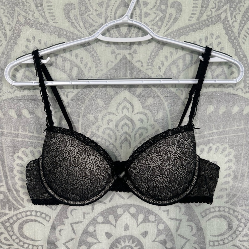 Nice $54 Aerie American Eagle Ella Gel Push Up Bra Black Geometric Lace 36B